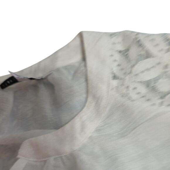 Womens 1X Embroidered Sleeves Bohemian Gauzy Sheer Fairy Resort Lace White Top - Picture 8 of 12